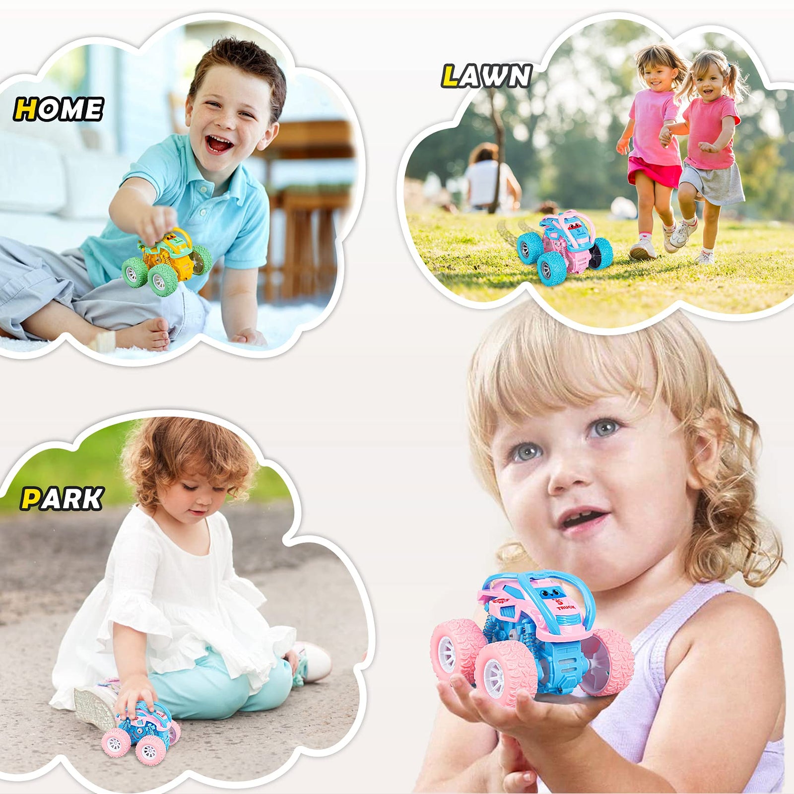 LODBY Cute Push & Go Double-Directions Vehicles Sets for Toddlers Gifts, 3 Pack