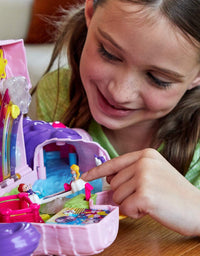 Polly Pocket Unicorn Party Large Compact Playset with Micro Polly & Lila Dolls, 25+ Surprises to Discover & Fun Princess Party Play Areas: Bouncy House, Castle, Swings, Water Floatie & More
