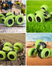 Joyjam Toys for 6-12 Year Old Boys RC Stunt Car for Kids and Adults 4WD Off Road Truck 2.4Ghz Remote Control Vehicle Double Sided 360 Degree Rotating Christmas Birthday Gifts NBC Green

