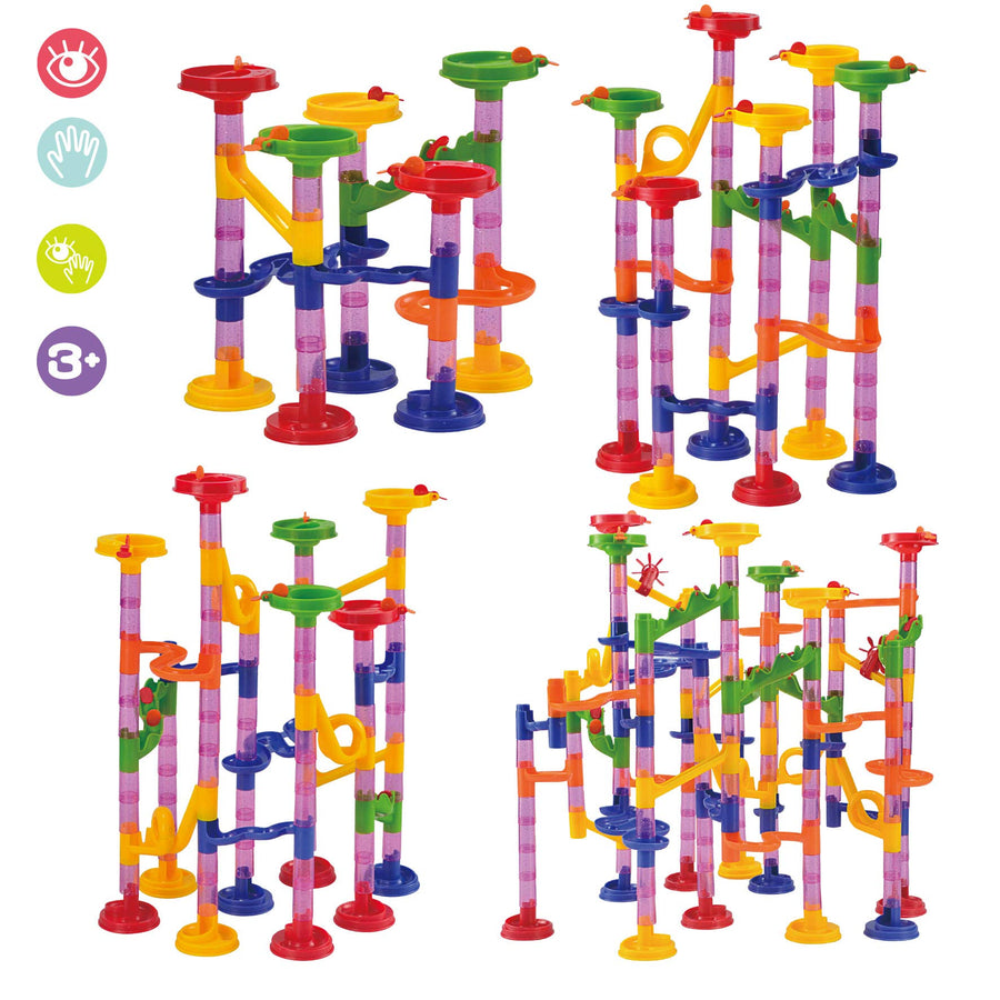 JOYIN Marble Run Premium Set（196 Pcs）, Construction Building Blocks Toys, STEM Educational Toy, Building Block Toy(156 Translucent Plastic Pieces+ 40 Glass Marbles)