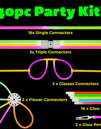 PartySticks Moondance Glow Sticks and Connectors - 40pk Glow in The Dark Party Favors with 16 Glow Sticks Party Decorations and 24 Connectors for Light Up Glasses, Glow Necklaces, Glow Bracelets
