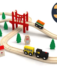 Wooden Train Set for Toddler - 39 Piece- with Wooden Tracks Fits Thomas, Brio, Chuggington, Melissa and Doug- Expandable, Changeable-Train Toy for 3 4 5 Years Old Girls & Boys
