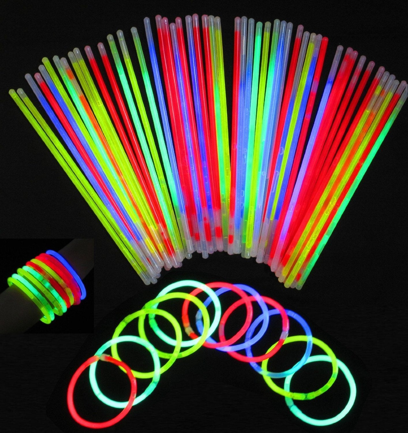 Vivii Glowsticks, 100 Light up Toys Glow Stick Bracelets Mixed Colors Party Favors Supplies (Tube of 100)