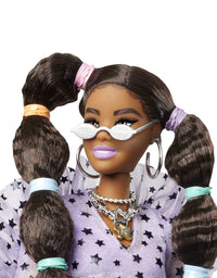 Barbie Extra Doll #7 in Top, Shorts & Furry Shrug with Pet Pomeranian, Long Pigtails with Rainbow Hair Ties, Outfit & Accessories, Multiple Flexible Joints, Gift for Kids 3 Years Old & Up
