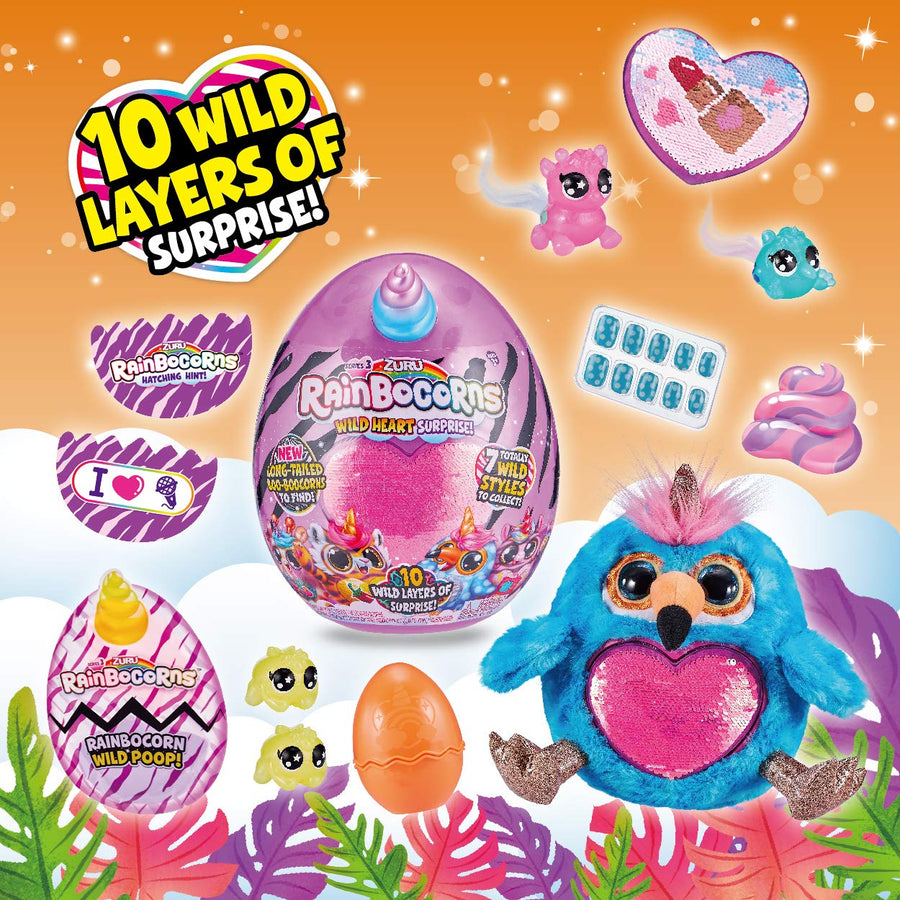 Rainbocorns Wild Heart Surprise Zebra - 11" Collectible Plush Stuffed Animal - 10 Layers of Surprises, Unicorn Slime Mix, Nail Decals, Sparkle Sequin Heart, Ages 3+ by ZURU