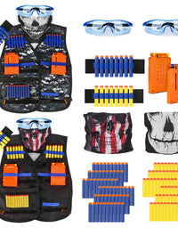 Kids Tactical Vest Kit for Nerf Guns Series with Refill Darts,Dart Pouch, Reload Clips, Tactical Mask, Wrist Band and Protective Glasses,Nerf Vest Toys for 4 5 6 7 8 9 10 11 12 Year Boys(2 Pack)
