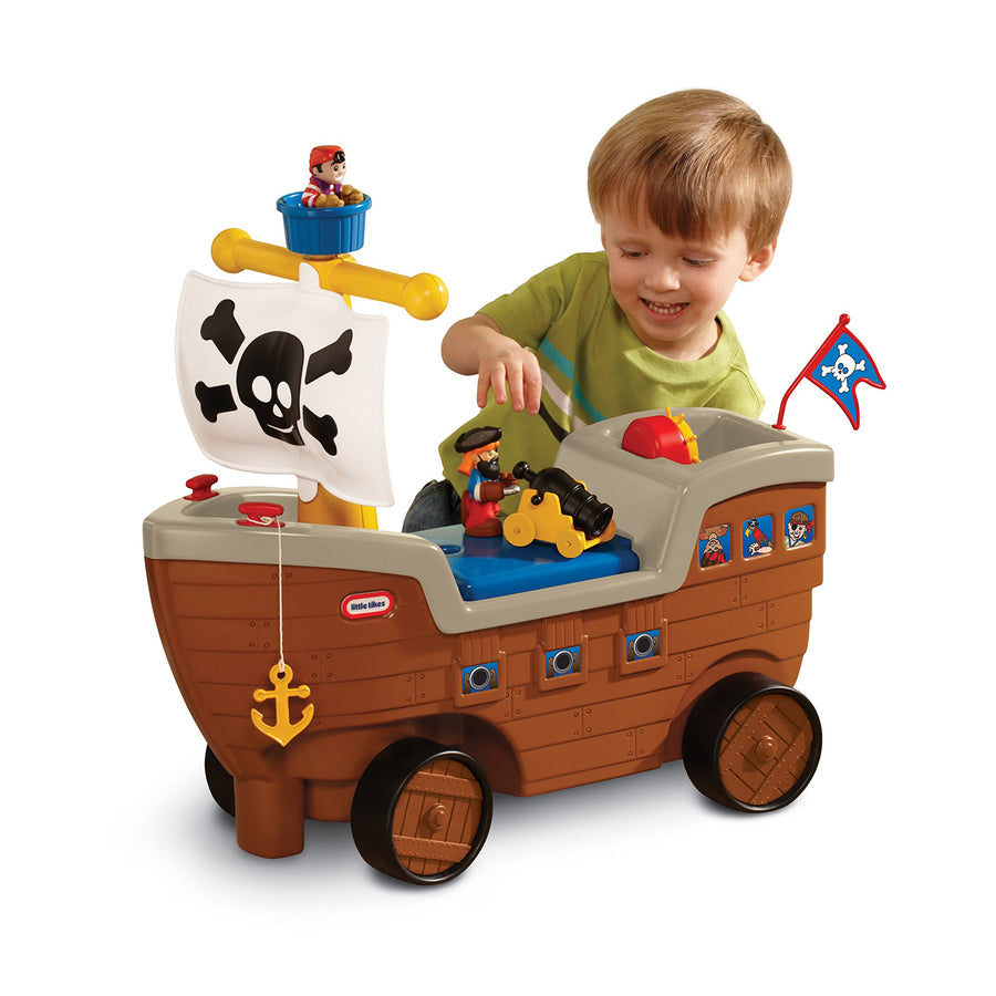 Little Tikes 2-in-1 Pirate Ship Ride-On Toy and Playset - Kids Ride-On Boat with Wheels, Under Seat Storage and Playset with Figures - Interactive Ride on Toys for 1 year olds and above, Multicolor