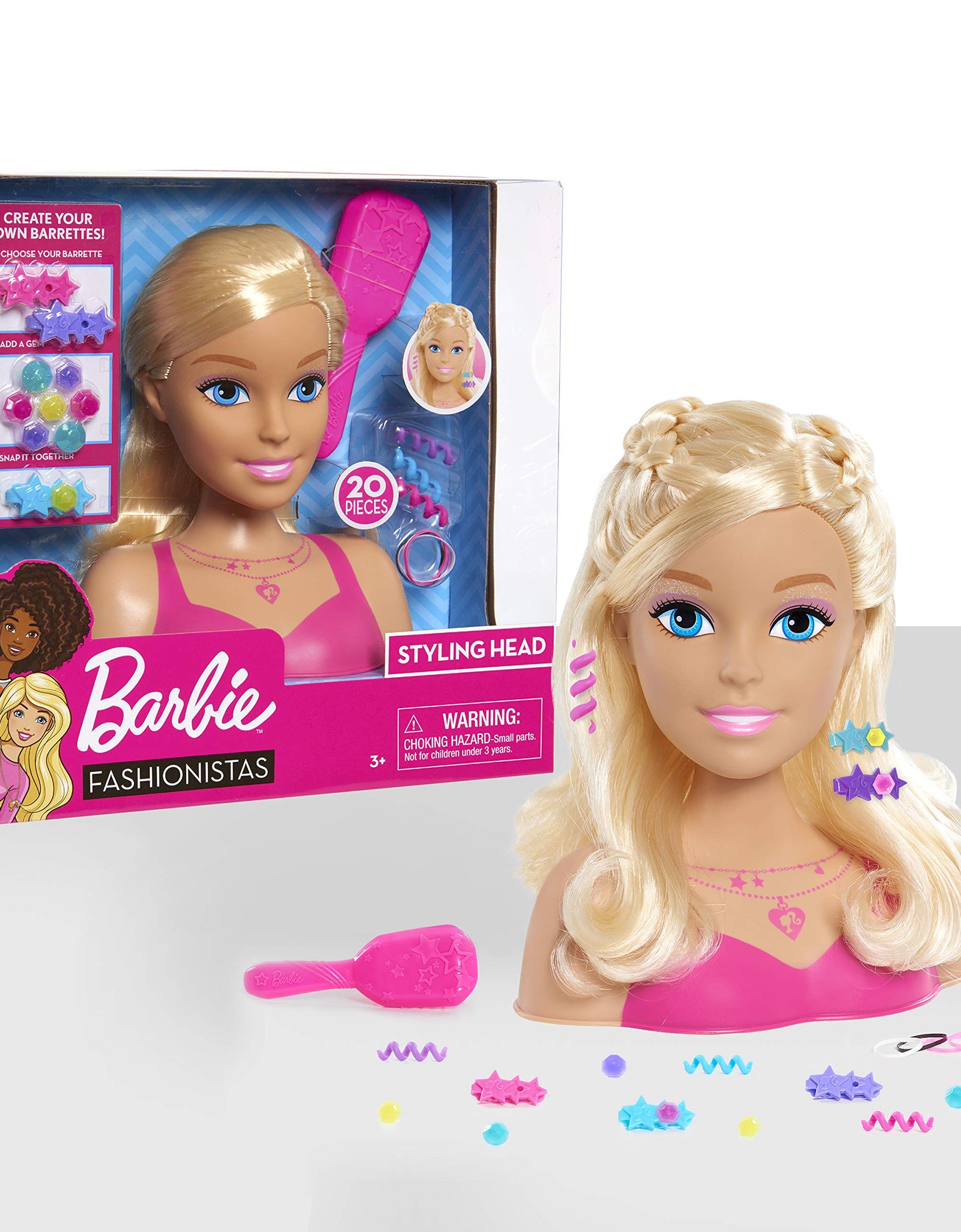 Barbie Fashionistas 8-Inch Styling Head, Blonde, 20 Pieces Include Styling Accessories, Hair Styling for Kids, by Just Play