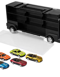 Transport Car Carrier Truck - with 6 Stylish Metal Racing Cars - with Carrying Case
