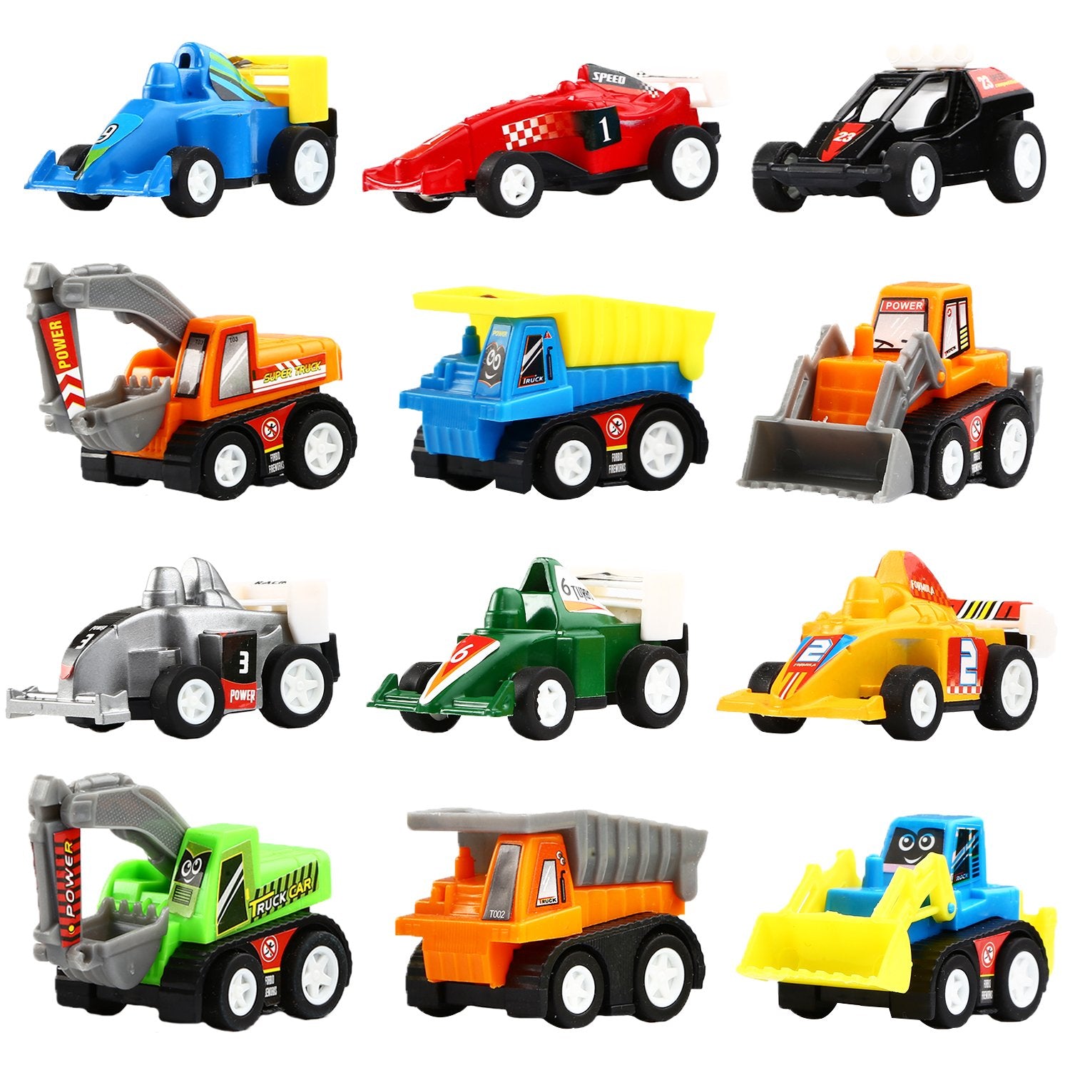 Yeonha Toys Pull Back Vehicles, 12 Pack Mini Assorted Construction Vehicles & Race Car Toy, Vehicles Truck Mini Car Toy for Kids Toddlers Boys Child, Pull Back & Go Car Toy Play Set
