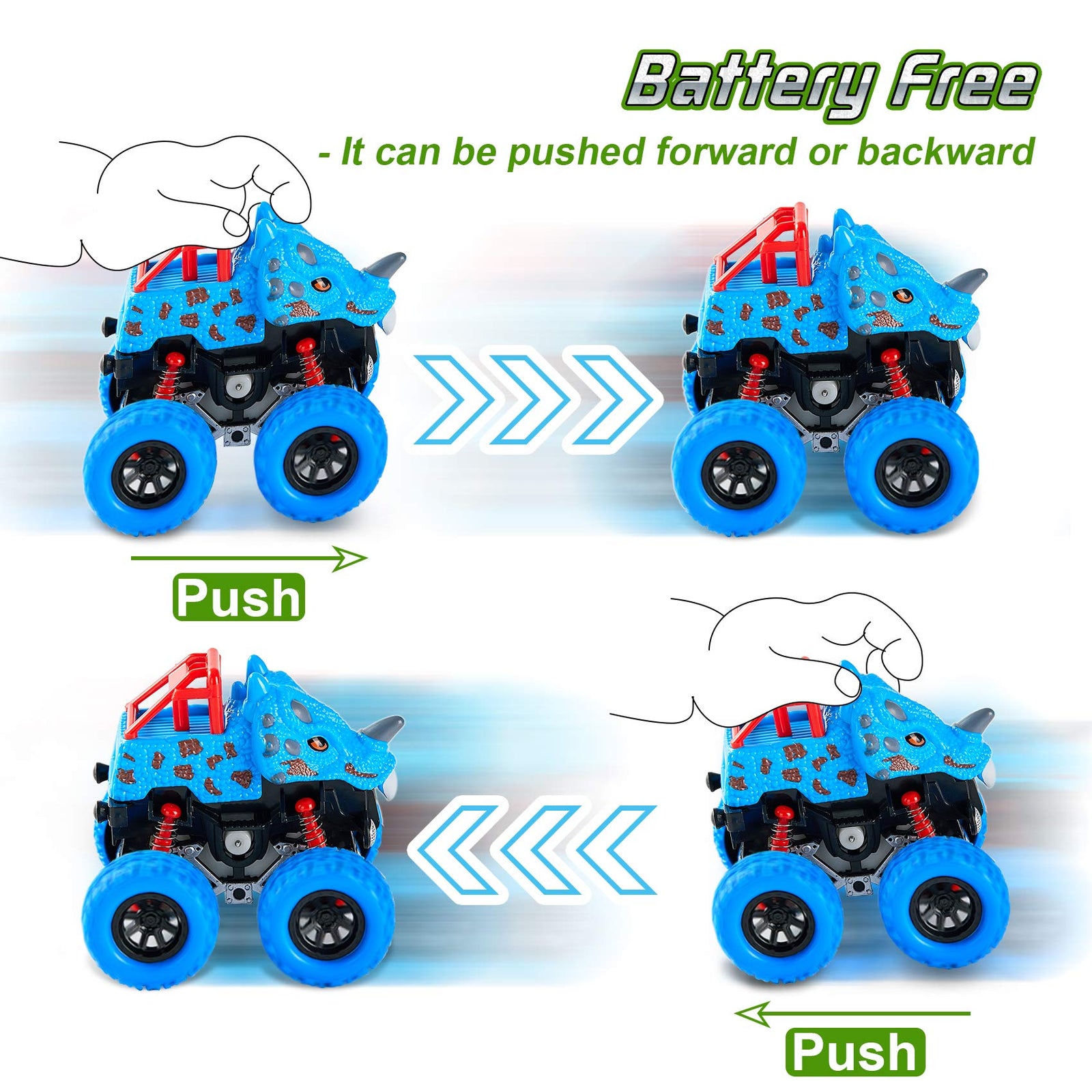 LODBY 2-Pack Double-Directions Push and Go Dinosaur Vehicles Toys Sets for Kids