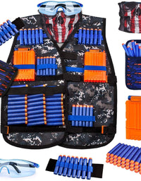 Kids Tactical Vest Kit for Nerf Guns Series with Refill Darts,Dart Pouch, Reload Clips, Tactical Mask, Wrist Band and Protective Glasses,Nerf Vest Toys for 8 9 10 11 12 Year Boys
