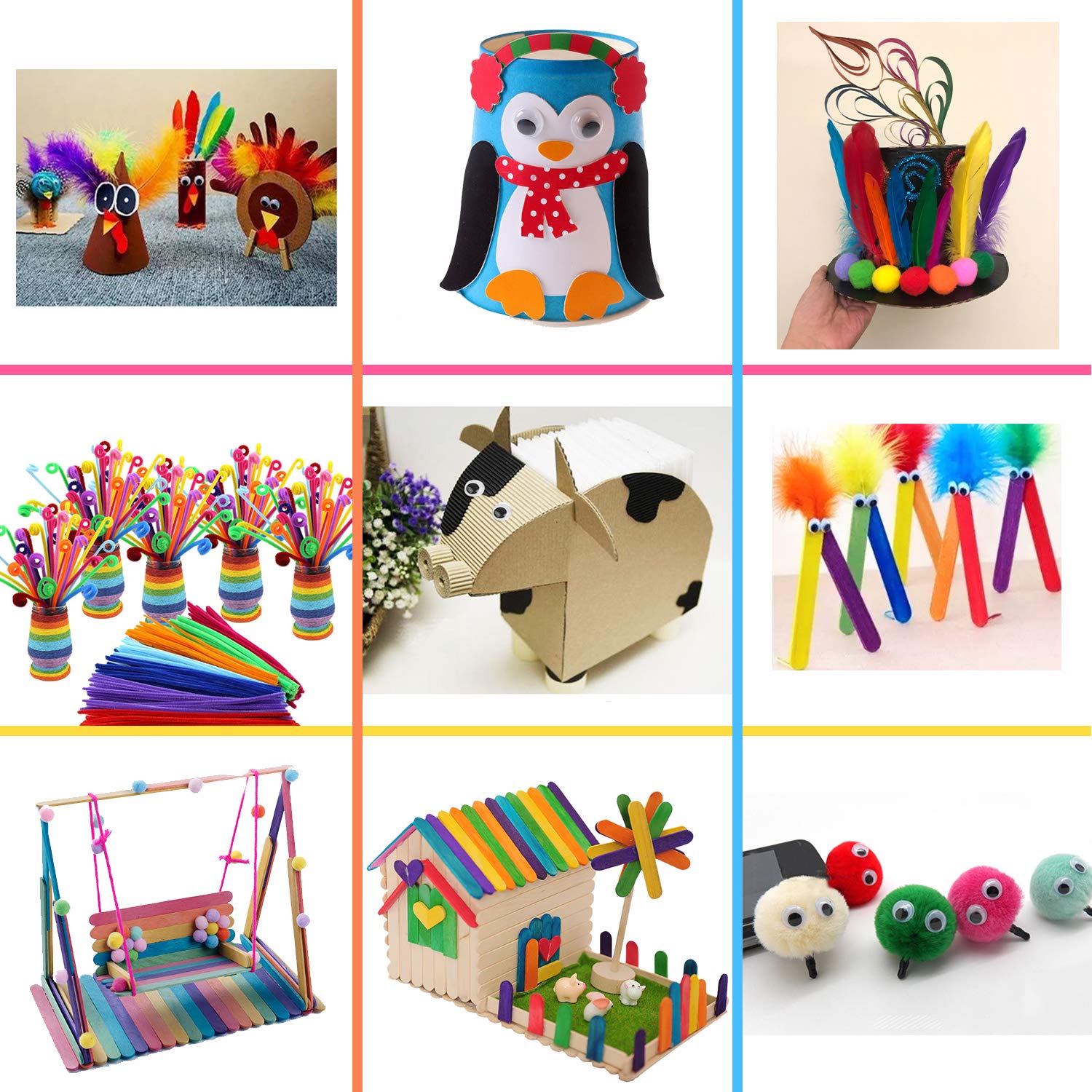 MOISO Mega Kids Crafts and Art Supplies Jar Kit - 550+ Piece Set - Make Bracelets and Necklaces - Plus Glitter Glue, Construction Paper, Colored Popsicle Sticks, Google Eyes, Pipe Cleaners