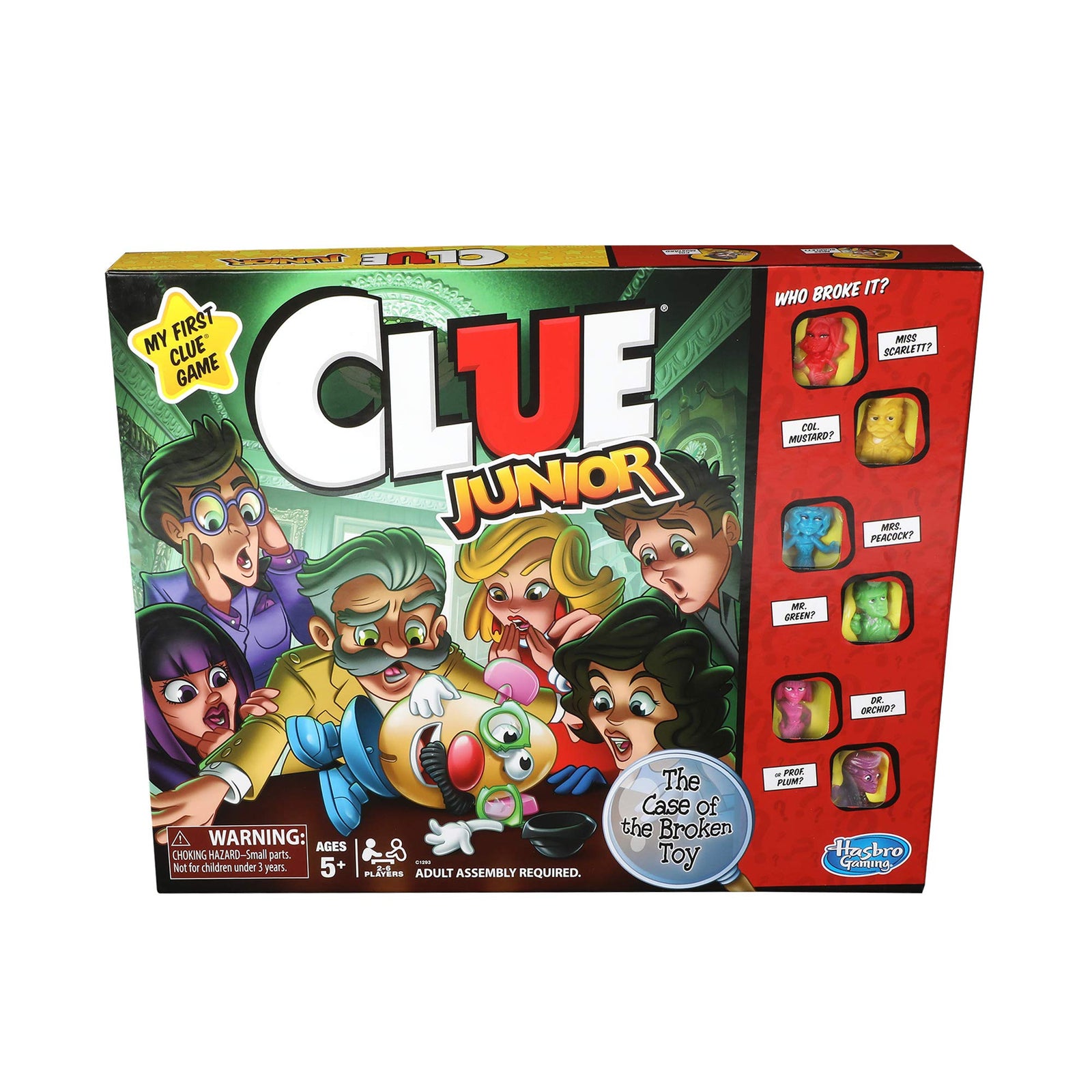 Clue Junior Board Game for Kids Ages 5 and Up, Case of The Broken Toy, Classic Mystery Game for 2-6 Players