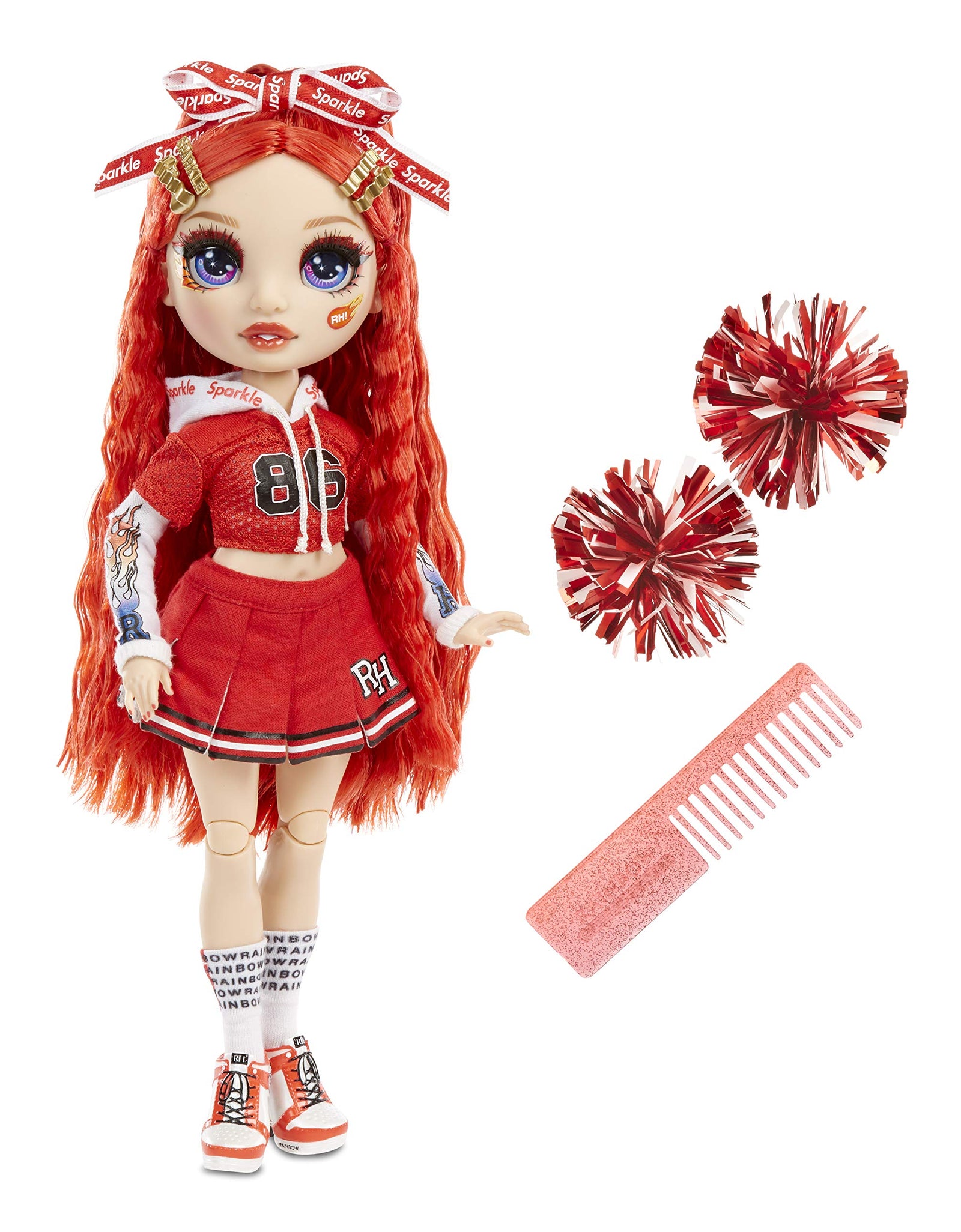 Rainbow High Cheer Ruby Anderson – Red Cheerleader Fashion Doll with 2 Pom Poms and Doll Accessories, Great Gift for Kids 6-12 Years Old