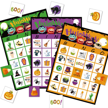 LUED Halloween Bingo Game for Kids, 24 Players Halloween Game for School Classroom Halloween Activities, Halloween Party Favors Supplies