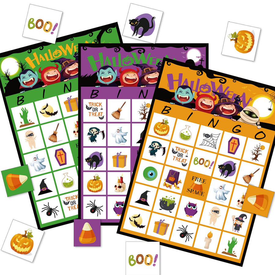 LUED Halloween Bingo Game for Kids, 24 Players Halloween Game for School Classroom Halloween Activities, Halloween Party Favors Supplies