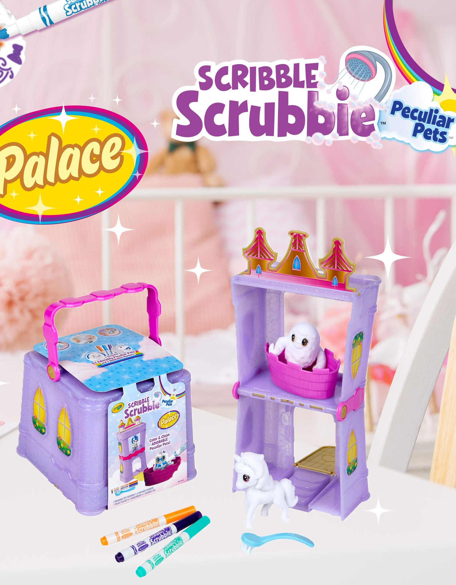 Crayola Scribble Scrubbie Peculiar Pets, Palace Playset with Unicorn and Yeti Kids Toys, Gift for Girls & Boys, Ages 3, 4, 5, 6