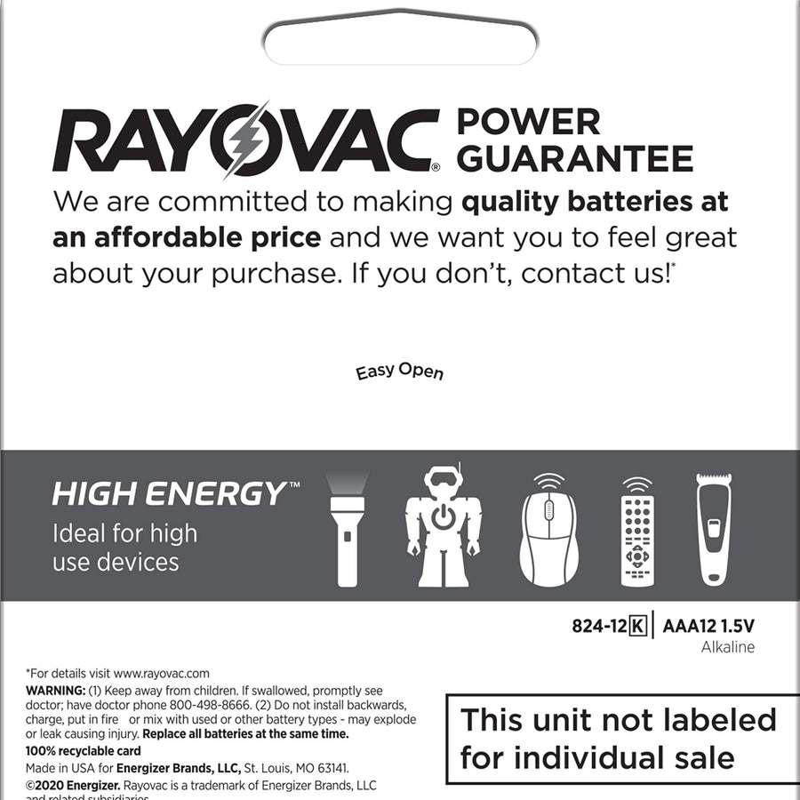 Rayovac AAA Batteries, Alkaline Triple A Batteries (12 Battery Count)