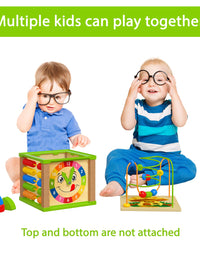 TOYVENTIVE Wooden Kids Baby Activity Cube - Boys Gift Set | One 1, 2 Year Old Boy Gifts Toys | Developmental Toddler Educational Learning Boy Toys 12-18 Months | Bead Maze, First Birthday Gift
