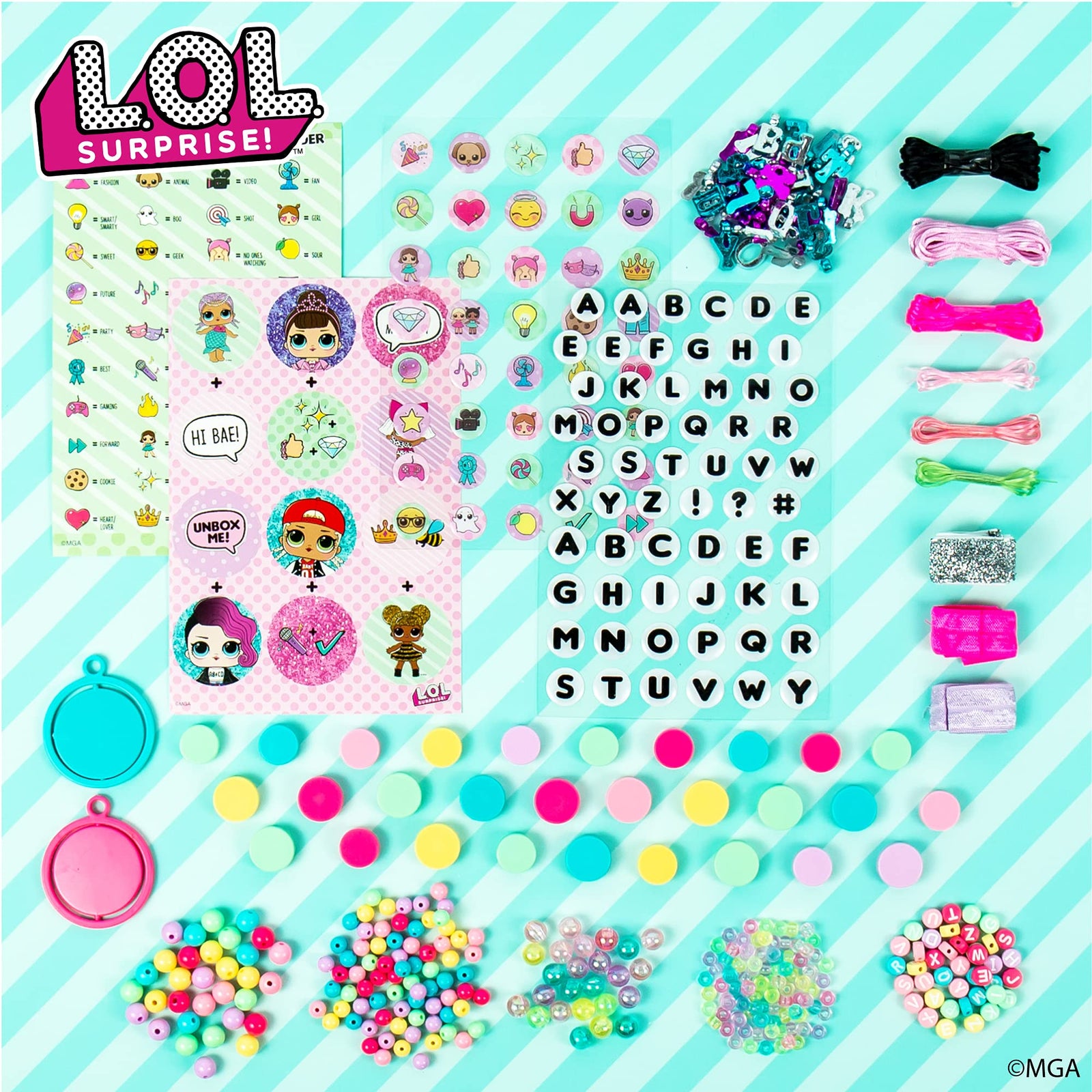 L.O.L. Surprise! Secret Message Jewelry - LOL Dolls DIY Jewelry Making Craft Kit - Create Bracelets & Accessories with 400+ Beads & Charms, Sticker Sheets, Secret Decoder & More - Great Gift for Girls