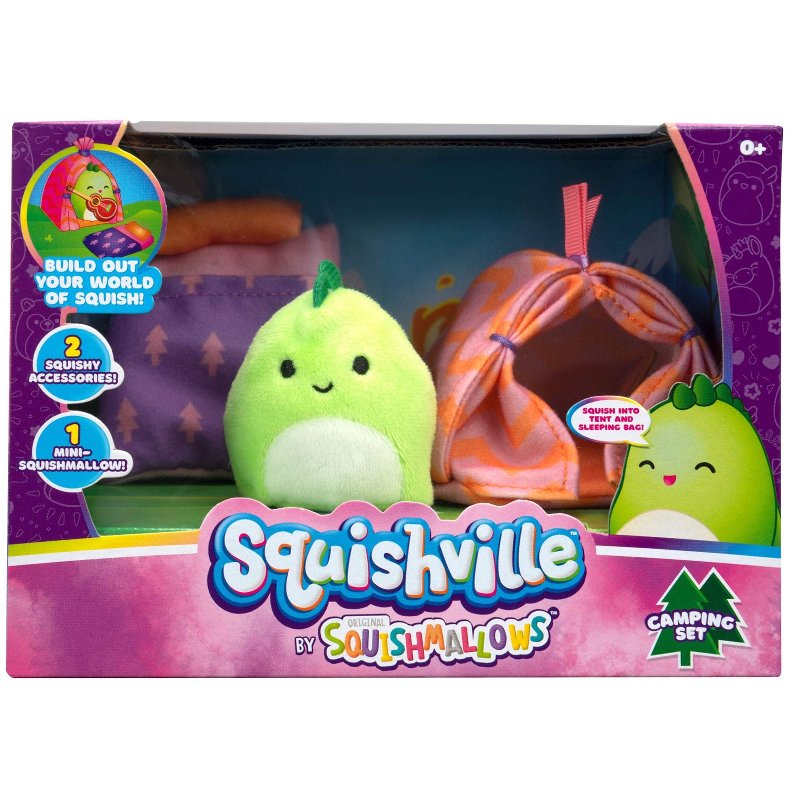 Squishville by Squishmallows Mini Plush Room Accessory Set, Camping, 2” Danny Soft Mini-Squishmallow and 2 Plush Accessories, Marshmallow-Soft Animals, Camping Toys
