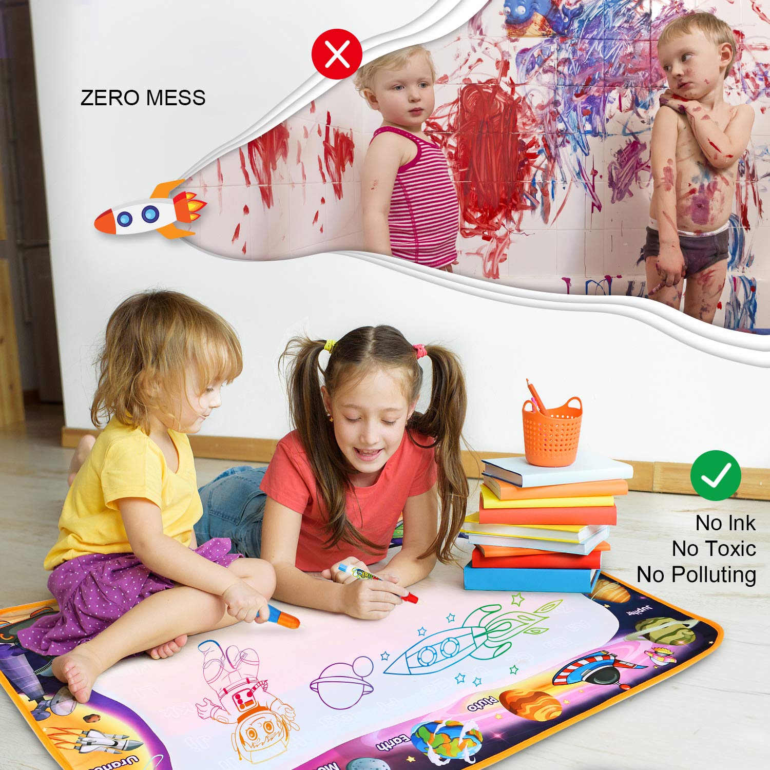 Aqua Magic Mat - Kids Painting Writing Doodle Board Toy - Color Doodle Drawing Mat Bring Magic Pens Educational Toys for Age 2 3 4 5 6 7 8 Year Old Girls Boys Toddler Gift
