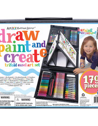 Art 101 Budding Artist 179 Piece Draw Paint and Create Art Set with Pop-Up Double-Sided Easel, Includes markers, crayons, paints, colored pencils, Case includes pop up easel, Portable Art Studio

