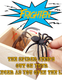 PARNIXS Rubber Spider Prank Box，Handcrafted Wooden Surprise Box Prank, Spider Money Surprise Box Fun Practical Surprise Joke Boxes
