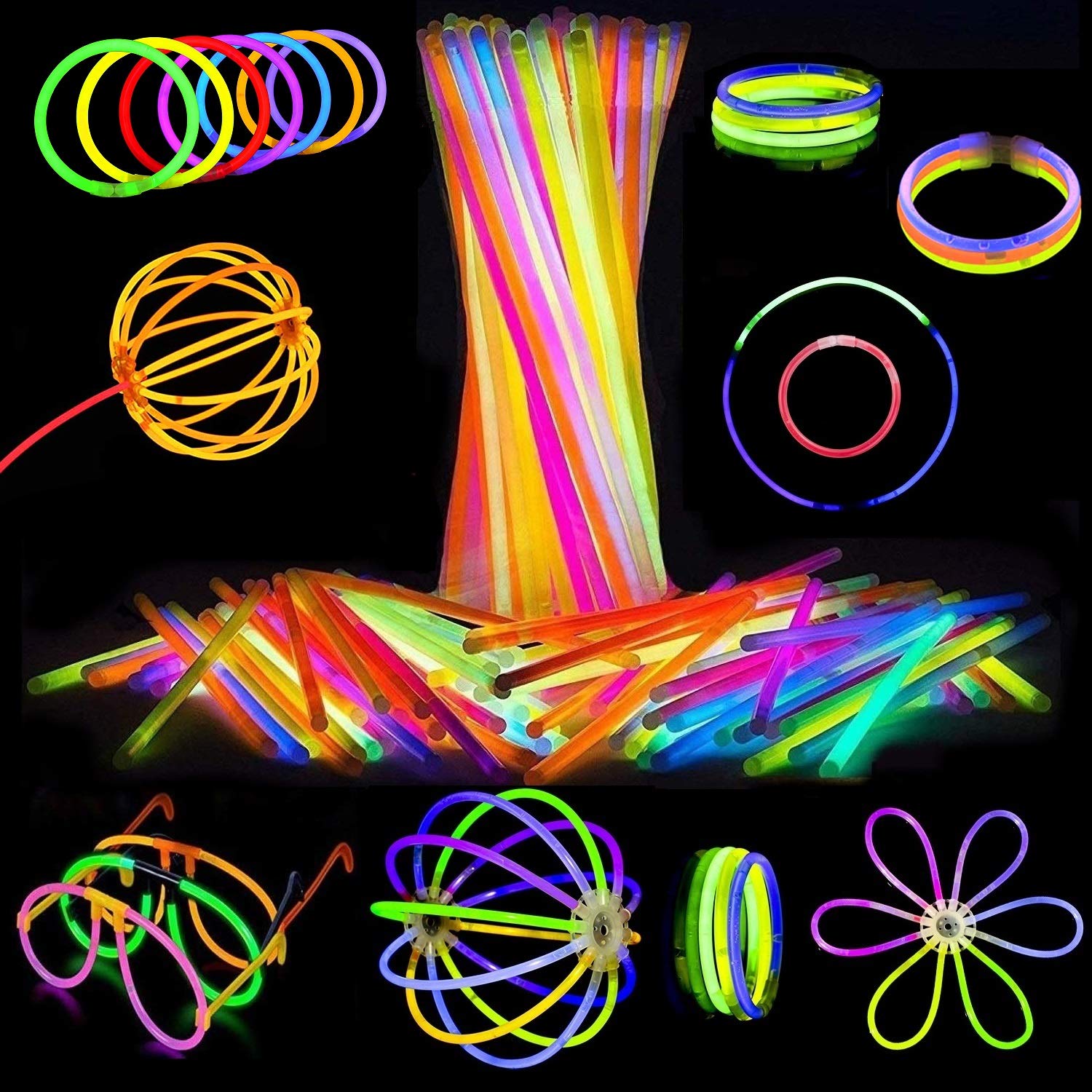 Attikee 840 PCS Glow Sticks Bulk, Glow Party Favors, 8 Inch 7 Colors 400PCS Glow Sticks & 440PCS Connectors for Eyeglasses Balls Flowers Necklaces Bracelets, Glow in Dark Light Sticks for Kids Adults