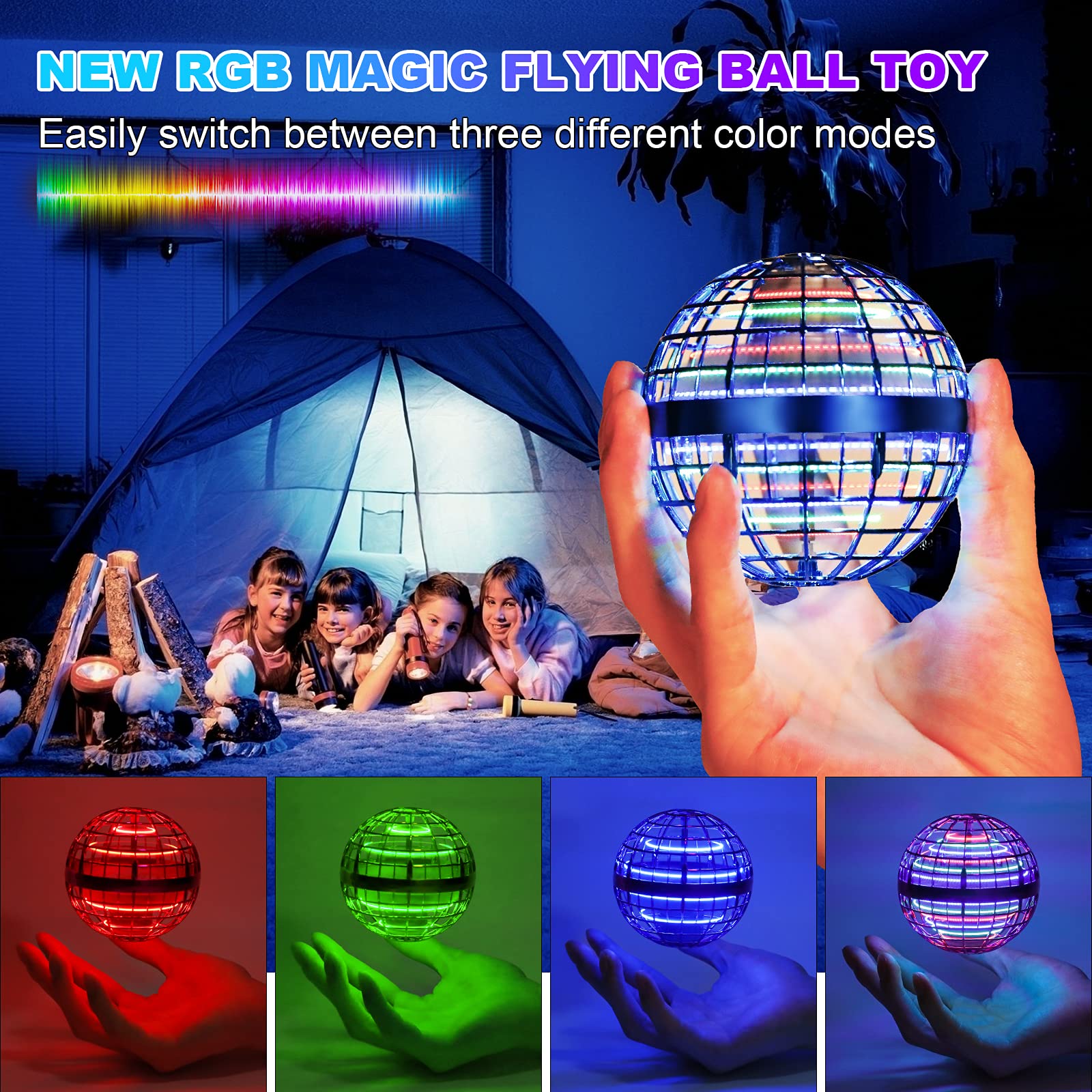 Joysky Flying Orb - Flying Ball Toy DIY Flying Space Orb RGB Light Flying Toys 360°Rotating Hover Ball Cool Toy Soaring Orb Drones for Kids Adult, 2021 Upgraded Flyorb Blue