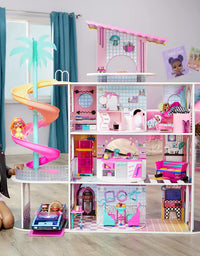 LOL Surprise OMG House of Surprises – New Real Wood Dollhouse with 85+ Surprises, 4 Floors, 10 Rooms, Elevator, Spiral Slide, Pool, Movie Theater Drive Thru, Rooftop- Toy Gift for Girls Ages 4 5 6 7+
