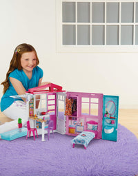 Mattel Barbie Dollhouse, Portable 1-Story Playset with Pool and Accessories, for 3 to 7 Year Olds
