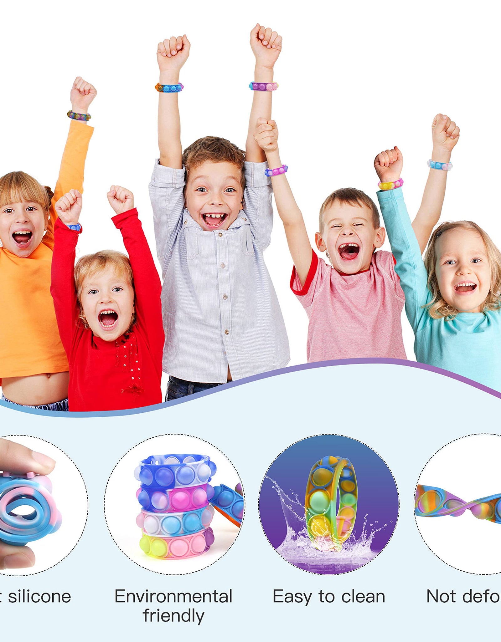 Qabfwe 15PCS Pop Fidget Bracelets Toys, Durable and Adjustable,Stress Relief Wristband Fidget Toys Sets, Wearable Push Pop Bubbles Fidget Sensory Toy for Kids and Adults