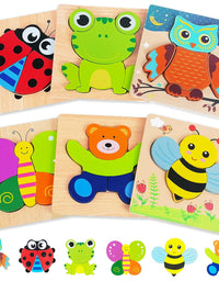 Wooden Puzzles Toddler Toys Gifts for 1 2 3 Year Old Boys Girls, 6 Pack Animal Jigsaw Puzzles Montessori Toys, Learning Educational Christmas Birthday Gifts for Girls Boys Ages 1-3
