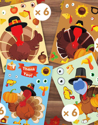 Funnlot Thanksgiving Party Games for Kids,24PCS Thanksgiving Activities for Toddlers Make A Turkey Stickers Thanksgiving Games Supplies Decorations Turkey Stickers

