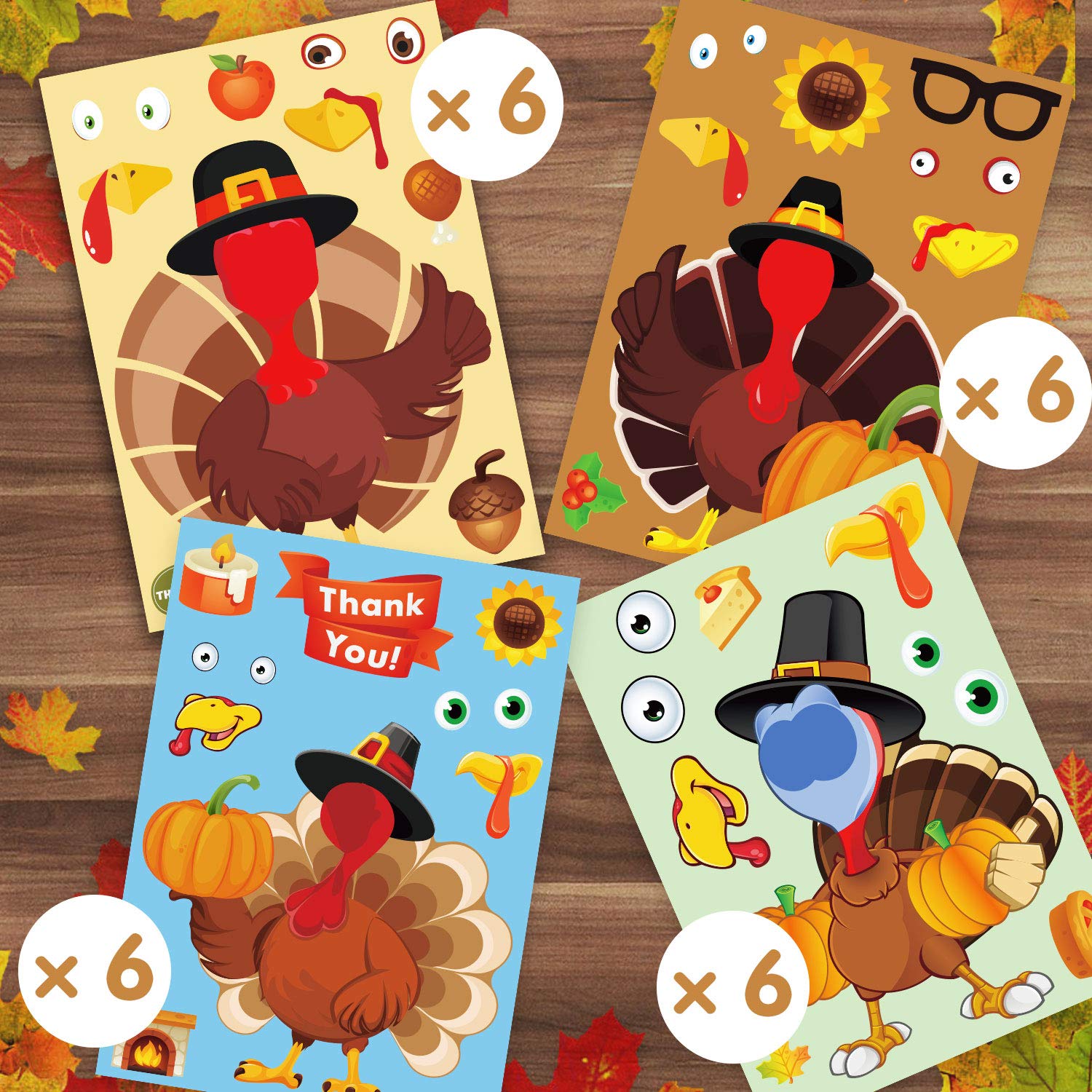 Funnlot Thanksgiving Party Games for Kids,24PCS Thanksgiving Activities for Toddlers Make A Turkey Stickers Thanksgiving Games Supplies Decorations Turkey Stickers