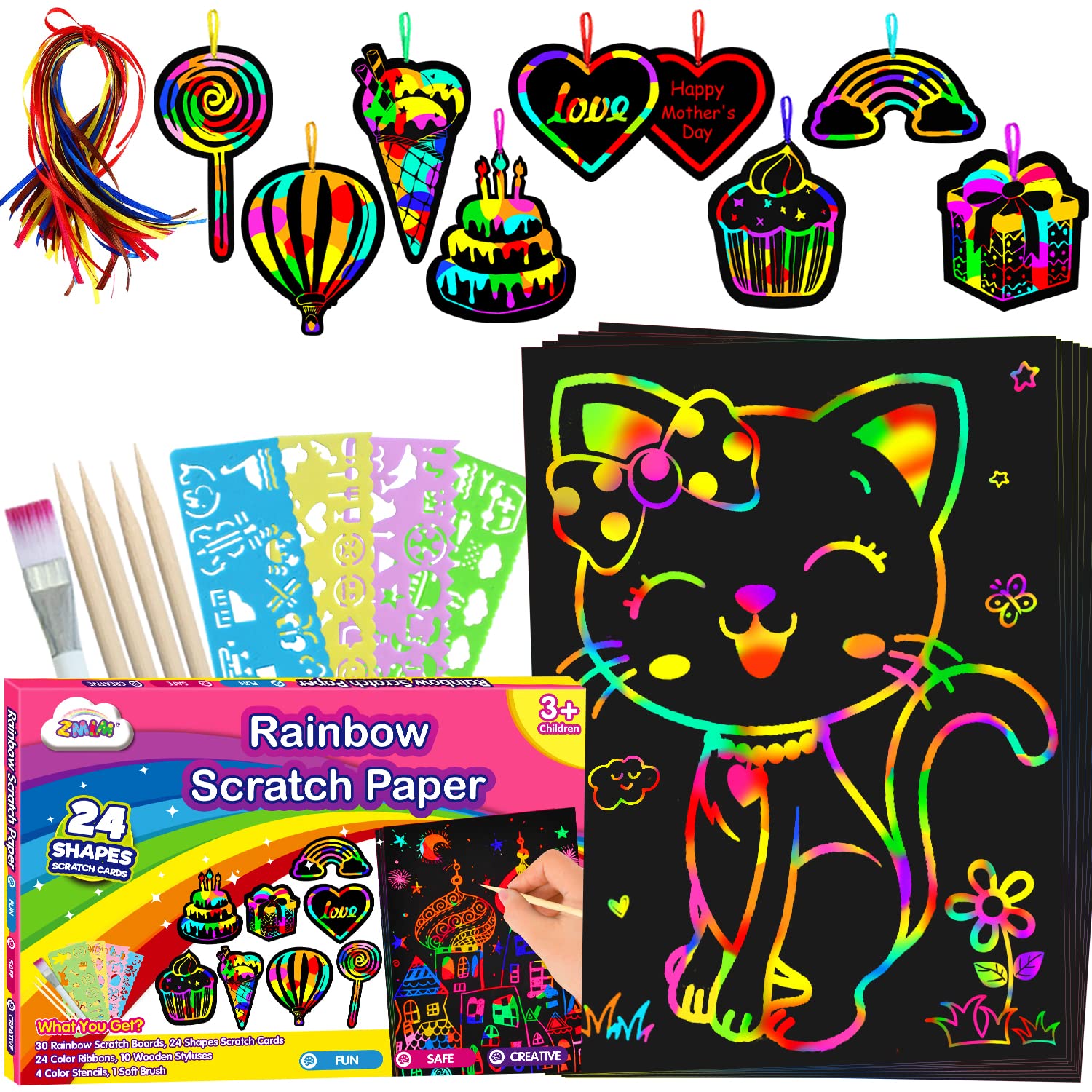 ZMLM Scratch Paper Art-Craft Christmas Girl: Rainbow Scratch Magic Drawing Set Paper Pad Board Supply Kit Girl Project Activity for 3-12 Age Kid Game Toy Holiday|Party |Birthday|Children's Day Gift