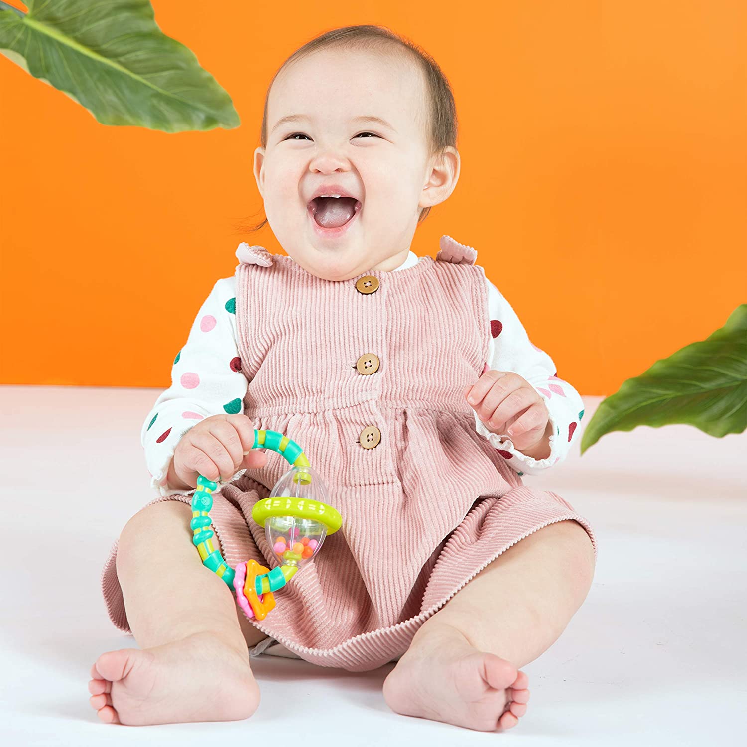 Bright Starts Grab and Spin Baby Rattle and BPA-free Teether Toy, Ages 3 Months +