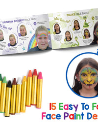 Dress-Up-America Face Paint Crayons - With Artbook & Easy To Follow Facepainting Designs -Safe Non-Toxic Face And Body Paint Made in Taiwan - Halloween Makeup Face Painting Kit for Kids & Adults
