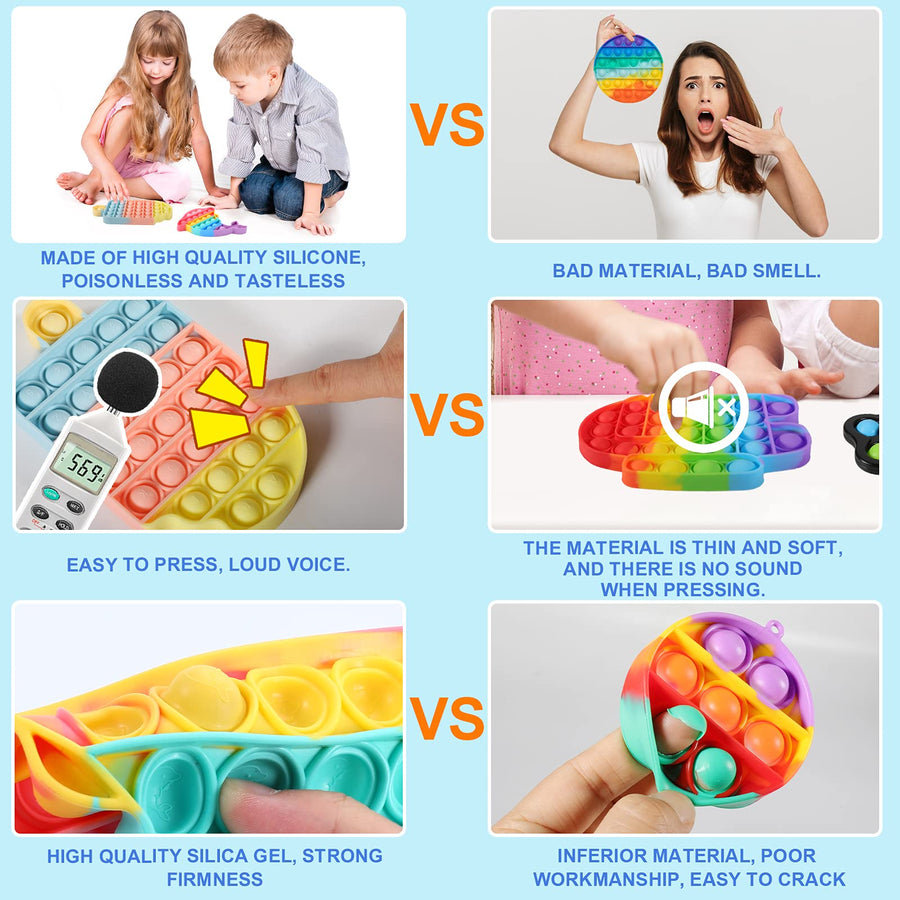 AYGXU Fidget Toys , Fidget Popit Pack，Pop Bubble Sensory Fidget Toy, Simple dimple Toy ,Squeeze Sensory Toy, Silicone Stress Reliever Toy, Autism Special Needs Stress Reliever.