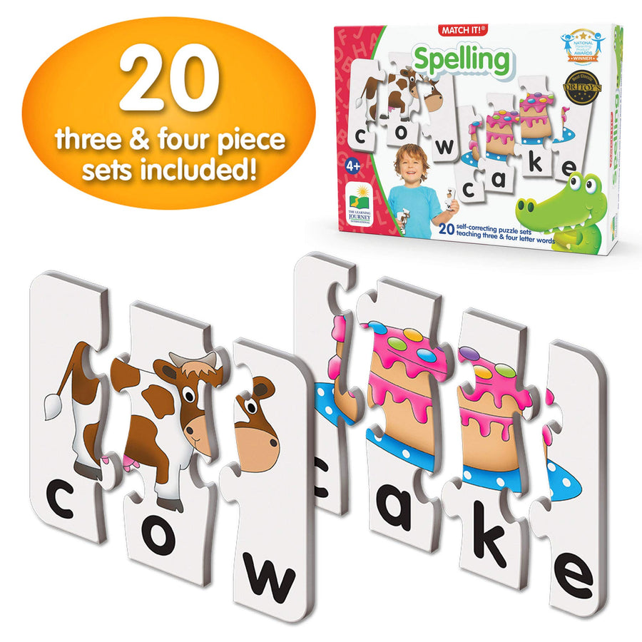 The Learning Journey: Match It! - Spelling - 20 Piece Self-Correcting Spelling Puzzle for Three and Four Letter Words with Matching Images - Learning Toys for 4 Year Olds - Award Winning Toys