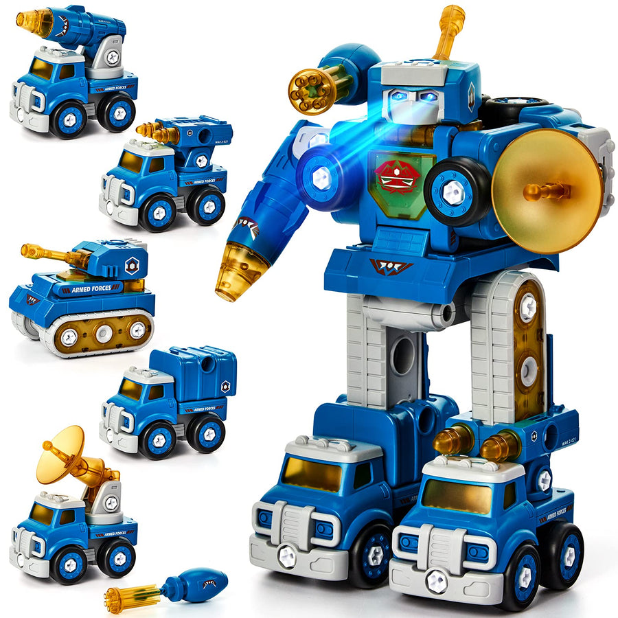 Take Apart Robot Toys Vehicle Set 5 in 1 Construction Toys for 5 Year Old Boys STEM Toys Vehicles Transform into Robot for Kids Toys for 6 7 Year Old Boys Kids Building Toys Ages 5+