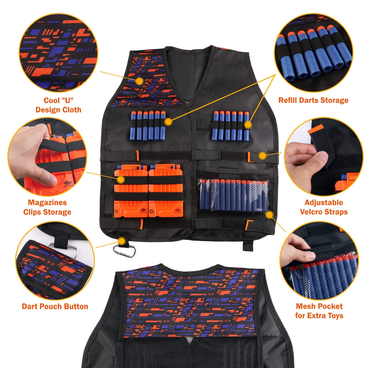 Kids Tactical Vest Kit for Nerf Guns N-Strike Elite Series with Refill Darts Dart Pouch, Reload Clip Tactical Mask Wrist Band and Protective Glasses for kids Boys & girls