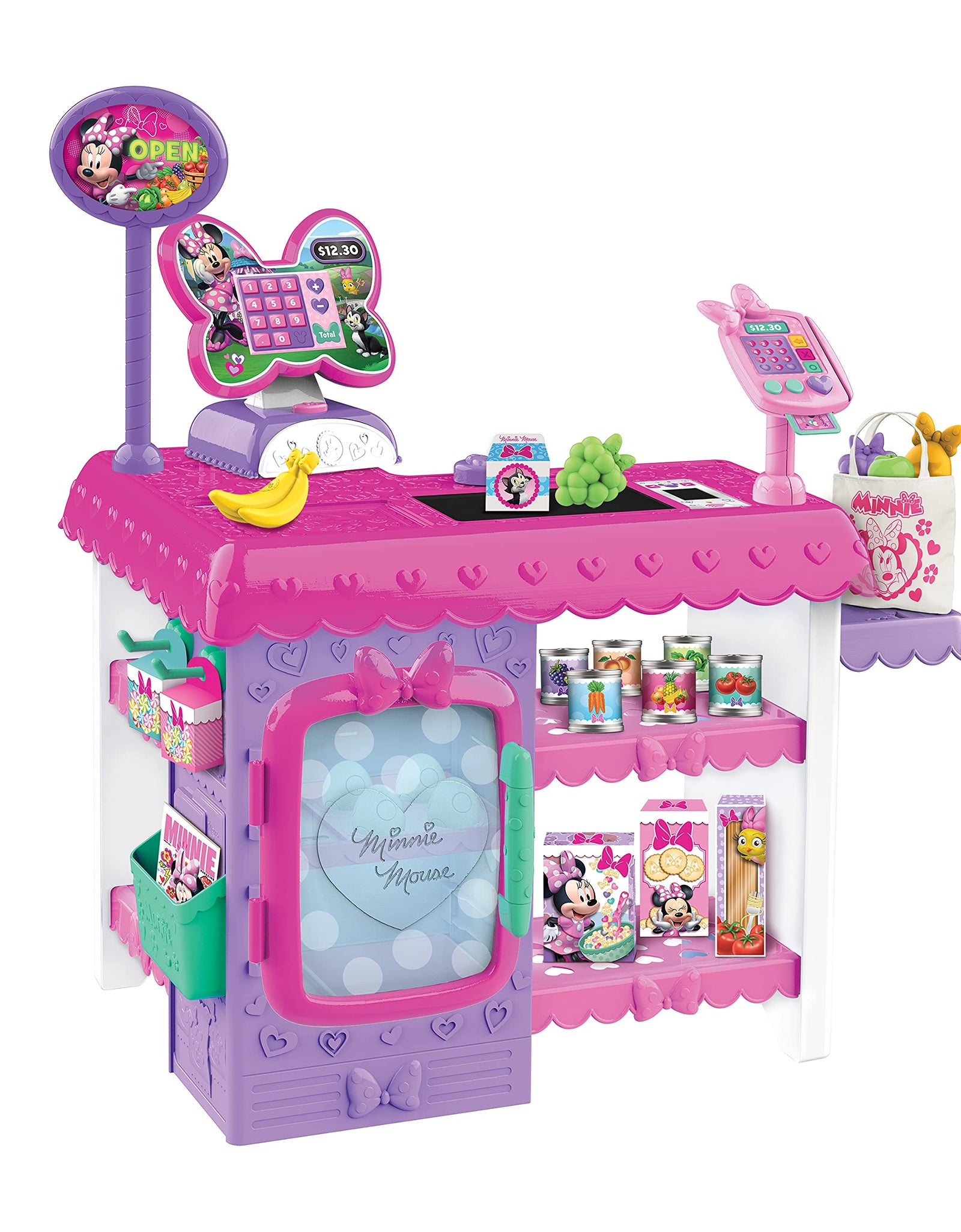 Minnie Mouse Disney Junior Marvelous Market, Pretend Play Cash Register with Realistic Sounds, 45 Play Food Pieces and Accessories, by Just Play