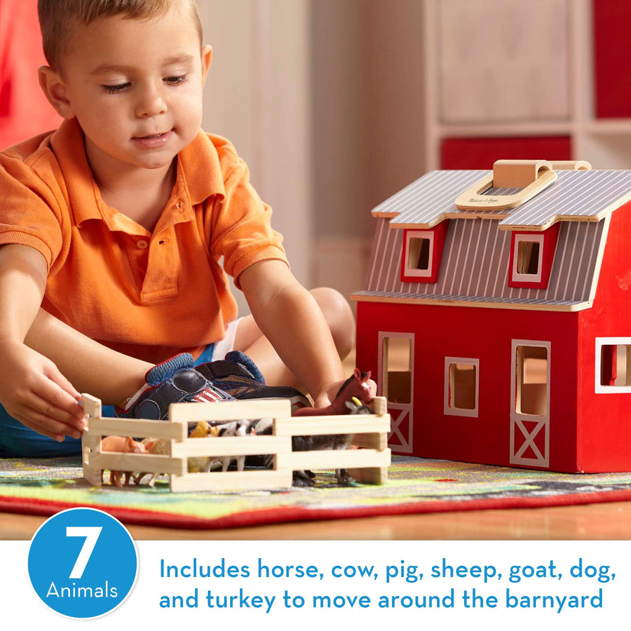 Melissa & Doug Fold and Go Wooden Barn With 7 Animal Play Figures