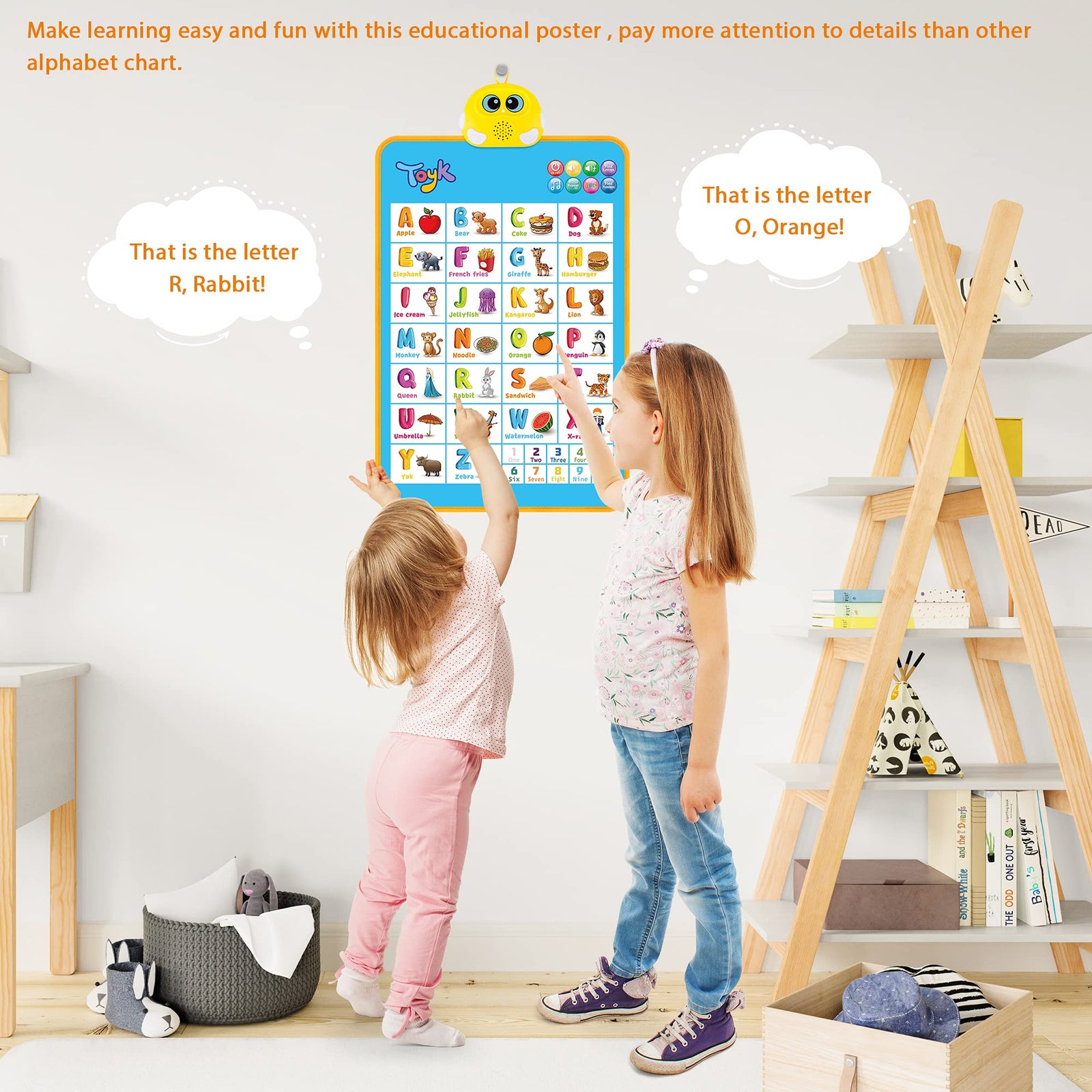 Electronic Alphabet Wall Chart, Talking ABC, 123s, Music Poster, Interactive Educational Toddler Toy, Gifts for Age 1 2 3 4 5 Year Old Boys Girls, Kids Fun Learning at Daycare, Preschool, Kindergarten