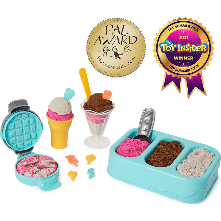 Kinetic Sand Scents, Ice Cream Treats Playset with 3 Colors of All-Natural Scented Sand and 6 Serving Tools