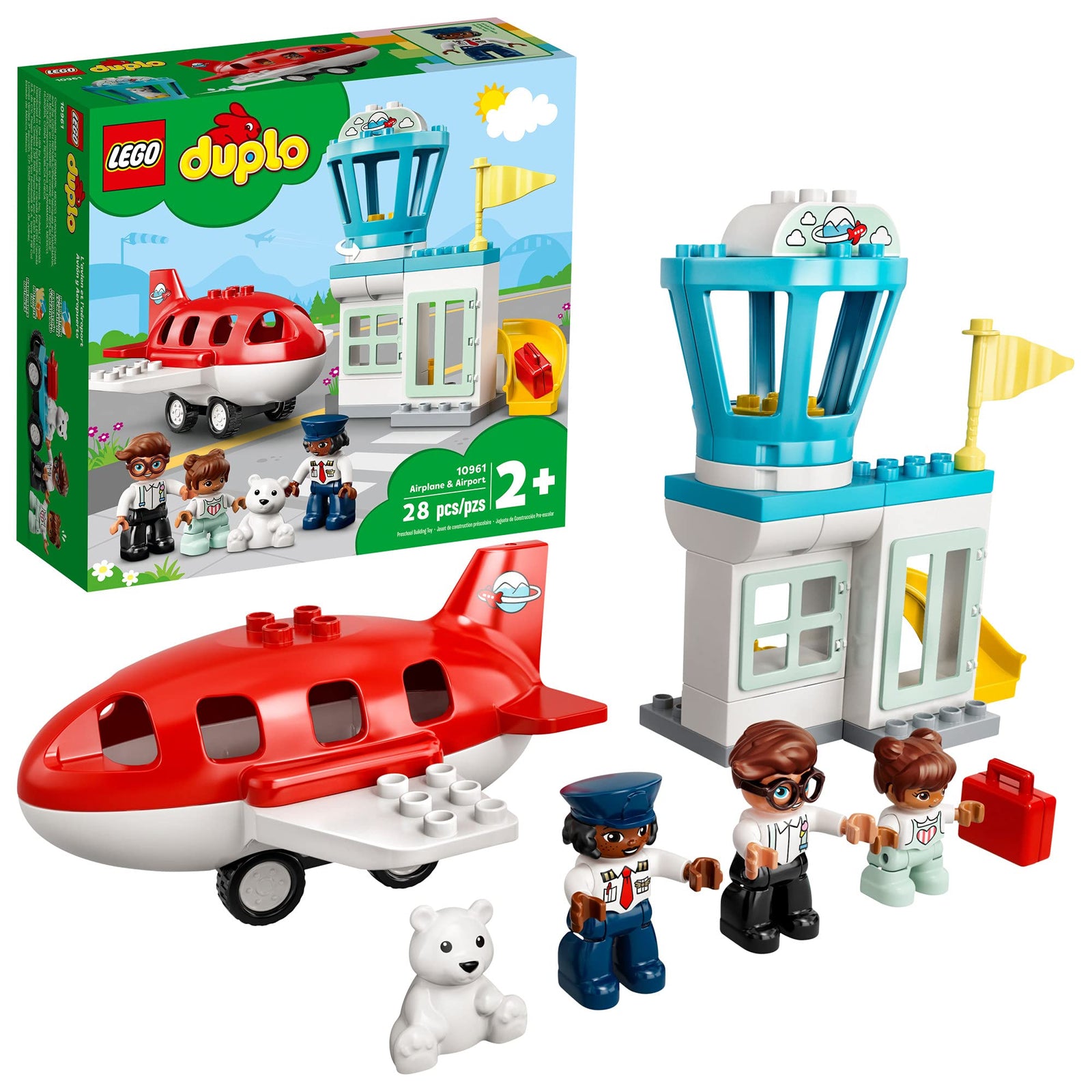 LEGO DUPLO Town Airplane & Airport 10961 Building Toy; Imaginative Playset for Kids; Great, Fun Gift for Toddlers; New 2021 (28 Pieces)