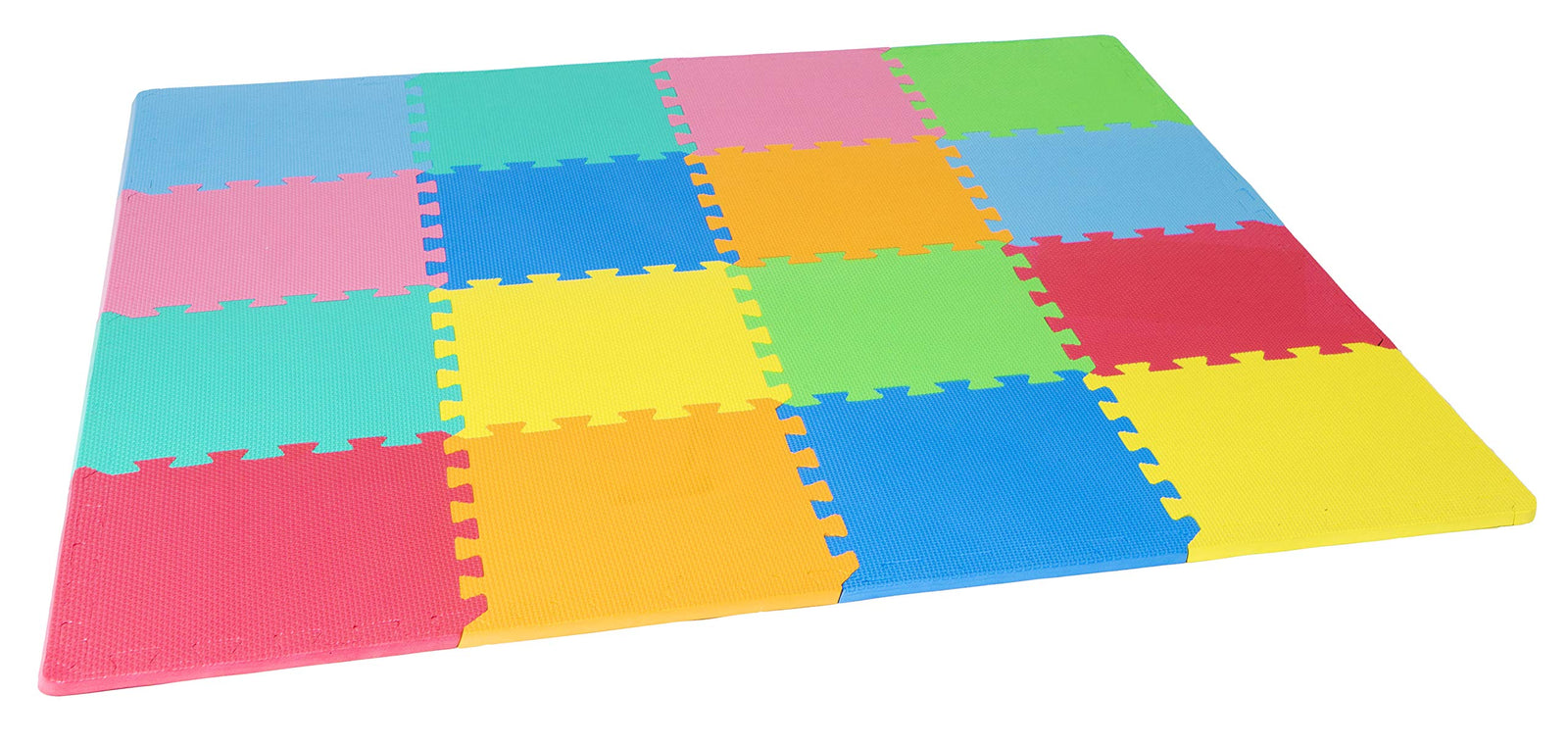 ProSource Kids Foam Puzzle Floor Play Mat with Solid Colors, 36 Tiles or 16 Tiles with Borders